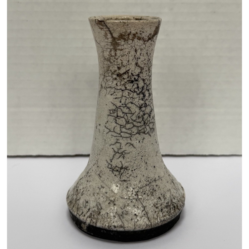Beautiful Glazed Bud Vase-Pottery Art-Vtg-White Black And Browns-5" Hx 2.75"‎ W